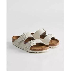Birkenstock Men's Arizona Soft Footbed Suede Antique White Sandals Size 10. NEW